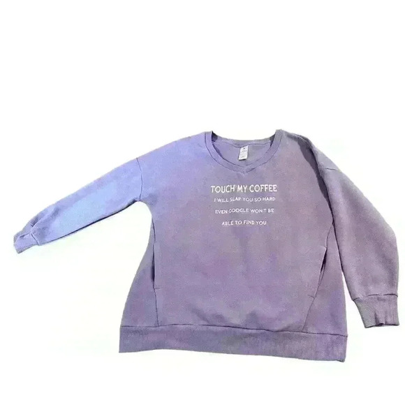 Funny Purple Coffee Pullover Crewneck V Neck Oversized Fit Size L Sarcastic - Picture 5 of 9